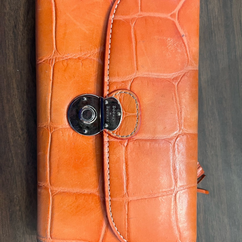 Vintage Dooney & Bourke Orange Croc-Embossed Wallet